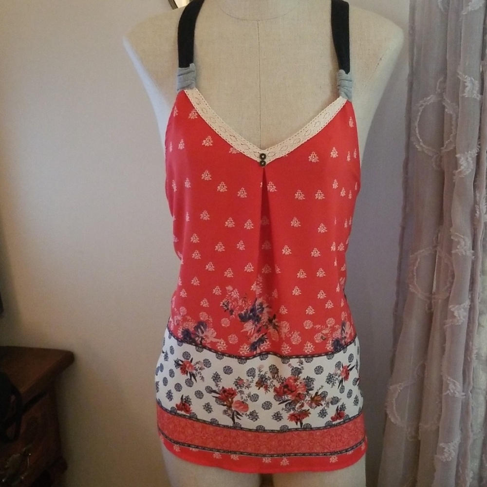 V neck strappy swing tank top